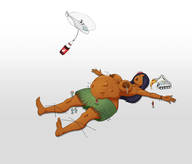 drawing giantess black_hair long_hair helicopter topless lying_down bbw belly dark_skin pizza crane no_background mass_vore