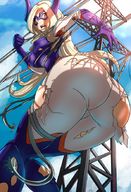 drawing nipples giantess color long_hair butt purple_eyes low_angle outdoors power_lines ripped_clothing wires bryan_lobdell my_hero_academia skintight_clothing mt._lady