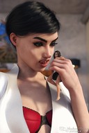 black_hair clothed handheld bra brunette shrunken_woman licking_lips digital_render madamemaeve