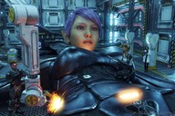 gentle giantess purple_hair lying_down sci_fi digital_render madamemaeve