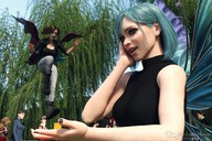 gentle giantess wings fairy brunette green_hair looking_at_tiny digital_render madamemaeve