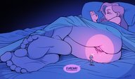 drawing nude blushing sleeping long_hair toes barefoot soles lying_down unaware shrunken_man indoors in_bed spittyart under_blanket