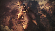 breasts nipples giantess vore giga alien large_breasts destruction blue_eyes handheld cleavage huge_breasts military topless spaceship blue_skin explosion open_mouth vehicle_vore hands_on_hips glowing_eyes digital_render mass_effect liara analternateusername liara_tsoni asari