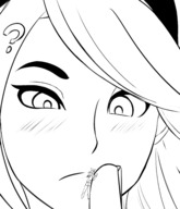 drawing blushing monochrome shrunken_woman looking_down hanging_on frowning guyme question_mark