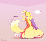drawing nipples gentle nude furry anthro color digimon mini_giantess sitting heart oral_sex large_butt facesitting willing sideboob renamon under_butt sitting_on_tiny morpp