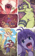drawing giantess karbo vore blonde purple_hair red_hair open_mouth giantesses running_away purple_skin green_skin