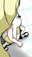 drawing pokemon blonde long_hair clothed unaware raised_foot imminent_crush lusamine_(pokemon)