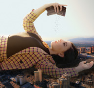 giantess collage city long_hair destruction buildings brunette lying_down outdoors