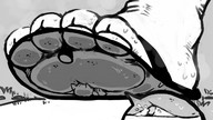 drawing feet furry anthro monochrome cum penis toes soles in_shoe paws sandals shrunken_man trapped under_foot see_through mentha