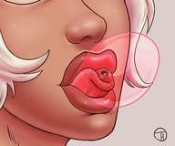 drawing white_hair nude vore short_hair shrunken_woman open_mouth no_background bubble_gum pedroruizart