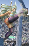 drawing giantess city mega blonde color large_breasts butt destruction bunny kick thighs bunny_girl rabbit_girl leotard digital_render my_hero_academia kuze_yuhey usagiyama_rumi