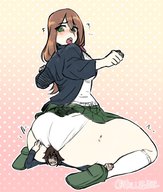 drawing panties blushing color skirt green_eyes brunette shrunken_man looking_back butt_smother hollewdz