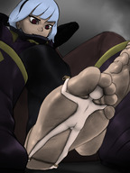 drawing feet color clothed toes barefoot soles anime sweat low_angle short_hair foot_worship sitting shrunken_man looking_down foot_slave edit legs_crossed tied_to_foot looking_at_tiny fooooly discarded_footwear heroes_of_the_storm gigabaka orphea
