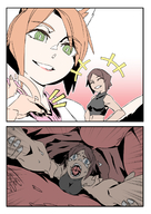 drawing vore comic color anime crying smiling scared fox_ears shrunken_woman cruel inside_mouth screaming fox_girl monster_girl point_of_view unwilling holding_on skimpy_clothing looking_at_tiny lucky_b