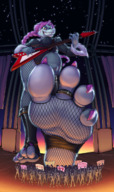 drawing feet furry anthro color long_hair claws clothed toes barefoot soles low_angle yellow_eyes smiling pink_hair foot_worship foot_crush looming fishnets shrunken_people looking_down willing guitar toe_ring multiple_victims raised_foot crowds concert sharp_teeth imminent_crush scalie purple_nails skimpy_clothing anon stirrups redfeathers shark_girl
