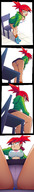 breasts drawing panties upskirt comic color large_breasts butt red_hair ponytail sitting unaware bloo frankie_foster shrunken_man open_mouth chair white_panties jacket earrings hood no_background bare_legs ravenravenraven fosters_home_for_imaginary_friends bare_midriff cartoon_network thighs hair_pin