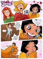 drawing comic color handheld kissing shrunken_man grabbing clover costume totally_spies jumpsuit panels alex sam mousticus