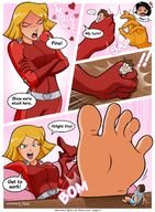drawing comic color handheld barefoot foot_worship shrunken_man grabbing clover costume totally_spies belt jumpsuit panels alex mousticus