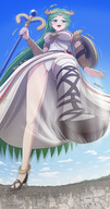 drawing giantess color long_hair clothed green_hair staff palutena kid_icarus thedaibijin scepter skyworld