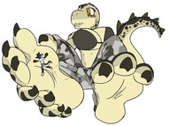 drawing feet furry anthro color large_breasts claws clothed toes bra soles fox lizard sitting foot_crush shrunken_man reptile stuck_to_foot scalie looking_at_tiny blackie94 sheelahi watchoutfordragons