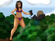 bikini drawing black_hair long_hair destruction castle looking_down forest outdoors blu-wisteria