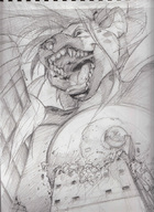 drawing nipples nude furry anthro city large_breasts tongue destruction buildings hyena low_angle looming sketch looking_down jets open_mouth point_of_view looking_at_viewer sharp_teeth noben pencil_sketch