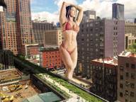 bikini collage city long_hair buildings brunette outdoors stretching hands_behind_head tekitocreations