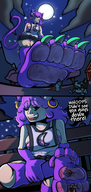 drawing crush comic color green_eyes purple_hair blood paws gore foot_crush shrunken_woman teasing cruel cat_girl night mspaintgts