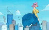 drawing giantess city color butt clothed huge_breasts short_hair walking outdoors spider-man marvel_comics moosetracks8008