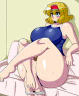 drawing blushing blonde swimsuit sex huge_breasts sweat short_hair mini_giantess tyaramu