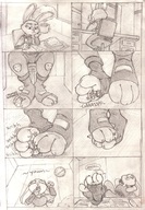 drawing feet furry anthro comic bunny toes soles mouse story paws police unknown_artist sitting police_uniform uniform foot_play shrunken_man sketch trapped pencil_drawing between_feet disney belt source_needed relaxing in_socks on_table stuck_to_foot raised_feet sound_effects stirrups judy_hopps zootopia police_officer