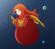 breasts drawing giantess vore giga space color long_hair huge_breasts gloves red_hair bbw belly planets looking_down commission phoenix x-men cosmic_giantess jean_grey marvel_comics awesometacular