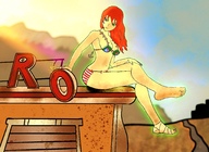 breasts drawing growth giantess feet long_hair butt red_hair sitting night jasmine point_of_view fallout render-wolf