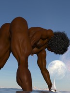 nude black_hair long_hair muscles bending_over boats dark_skin outdoors long_nails digital_render vardyger