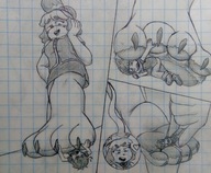 drawing feet furry anthro dog comic clothed toes barefoot soles low_angle paws unknown_artist foot_crush foot_play shrunken_man sketch between_toes pencil_drawing under_foot panels stuck_to_foot isabelle animal_crossing shih_tzu pencil_sketch
