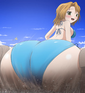 drawing giantess panties blushing city mega color butt destruction open_mouth looking_back riho_futaba thedaibijin