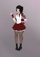 drawing black_hair large_breasts long_hair handheld cleavage stockings shrunken_man no_background gubblenub