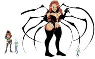 drawing growth giantess long_hair cleavage huge_breasts brunette smiling mini_giantess looking_down spider bare_midriff idooodlestuff