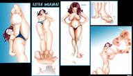 drawing long_hair barefoot blood brunette topless underwear foot_crush shrunken_people looking_down raised_foot dialogue hands_on_hips idooodlestuff
