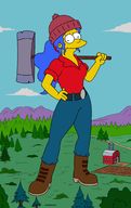 drawing giantess mega color blue_hair ponytail boots marge_simpson simpsons barn cartoon pants outdoors hat marge the_simpsons milf shirt axe nanosaurus yellow_skin lumberjack paul_bunyan