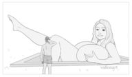drawing nude monochrome long_hair wet huge_breasts smiling pool valionart