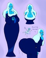 drawing white_hair long_hair butt cleavage huge_breasts smiling bending_over looking_back dialogue no_background steven_universe blue_diamond blue_pearl outta_sync