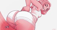 drawing panties monochrome long_hair smiling big_butt taped_down no_background spittyart