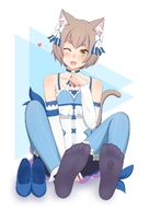 drawing feet color clothed toes soles anime cat_ears smiling sitting heart collar trapped crossdressing thigh_highs edit in_socks cat_boy stuck_to_foot winking femboy discarded_footwear monster_boy re_zero felix_argyle lululewd