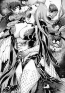 drawing vore monochrome large_breasts claws cleavage saliva fangs scales internal_view sharp_teeth gorgon fate_(series) snakes