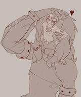 drawing nipples vore monochrome long_hair giant heart inside_mouth willing mouth_play jewelry crossdressing pushing_down skimpy_clothing femboy ryo_macro