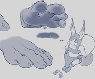 drawing feet furry anthro monochrome long_hair giant clothed text toes soles sequence high_angle insole in_shoe paws foot_crush bulge unaware shrunken_man squirrel under_foot flip_flops shoe_insertion stuck_to_foot skimpy_clothing femboy munsu yucca