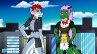 breasts giantess furry macro city butt pink_hair red_hair monster_girl scalie kaiju sayerraider