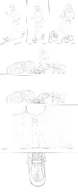 drawing comic monochrome shrinking low_angle shrunken_woman sneakers jogging inside_clothing headband no_background