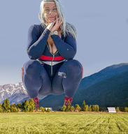 giantess collage mega blonde large_breasts cleavage farm bodysuit manuel zipper thick_thighs body_suit square_neck